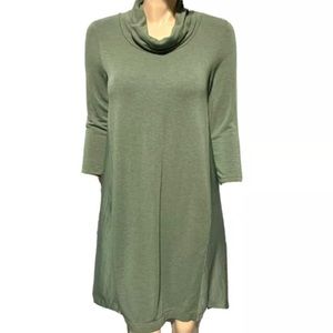 Saturday Sunday by Anthropologie Cowl Neck Knit Dress Olive Mixed Media S Small